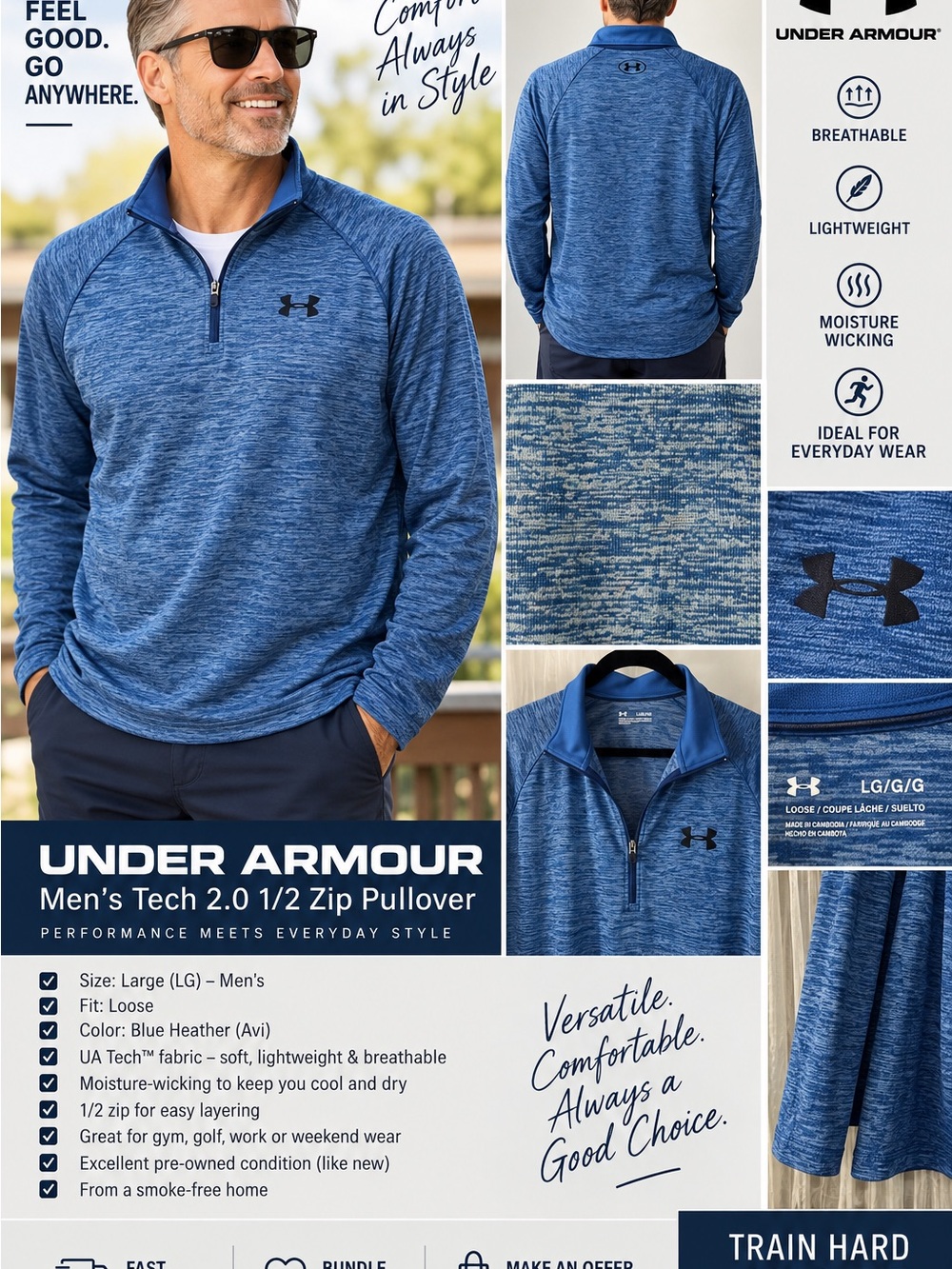 Under Armour Men’s Blue Heather 1/2 Zip Lightweight Pullover